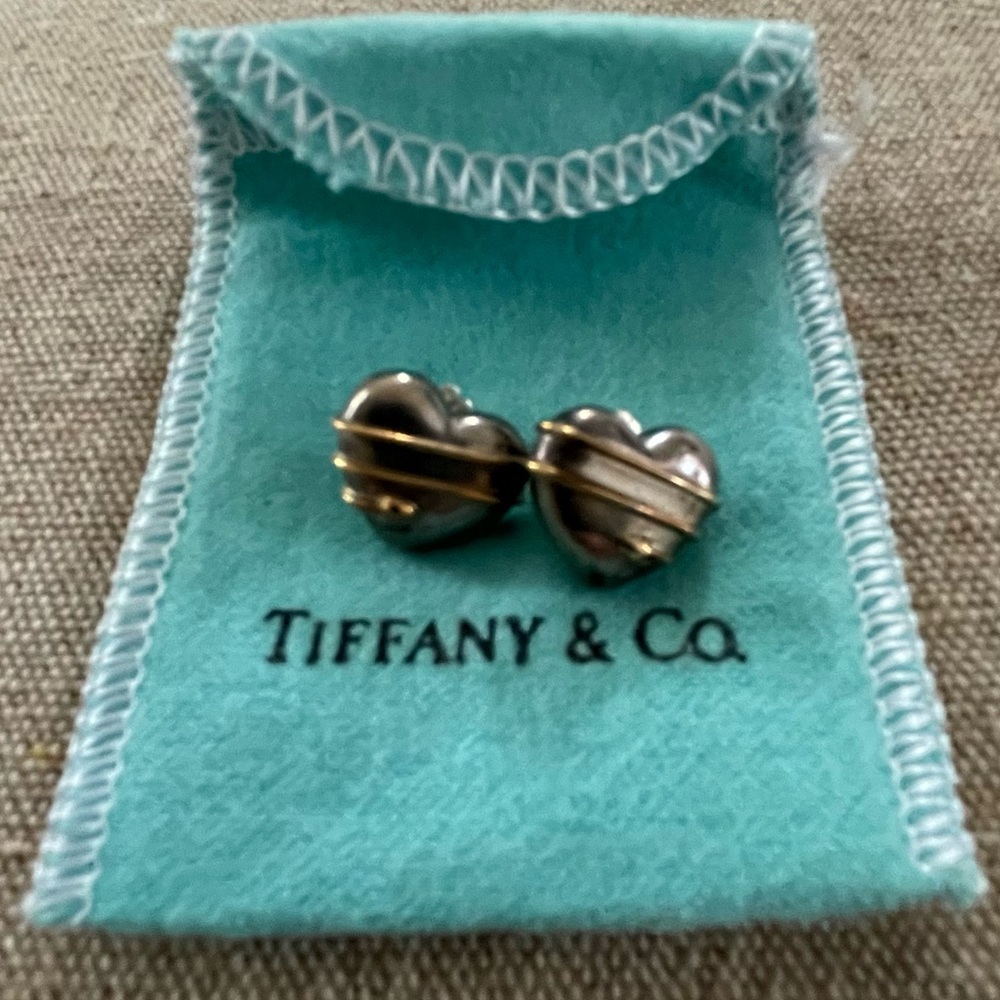 Tiffany & Co. cupids arrow sterling silver w/ 18 k gold arrow heart earrings